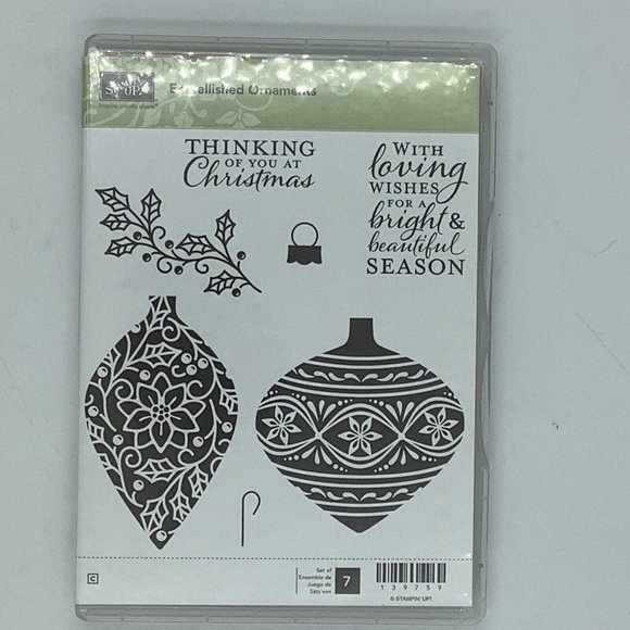 Unused Stampin Up EMBELLISHED ORNAMENTS 7 pc Stamp Set Retired 139759 Christmas - Picture 1 of 3